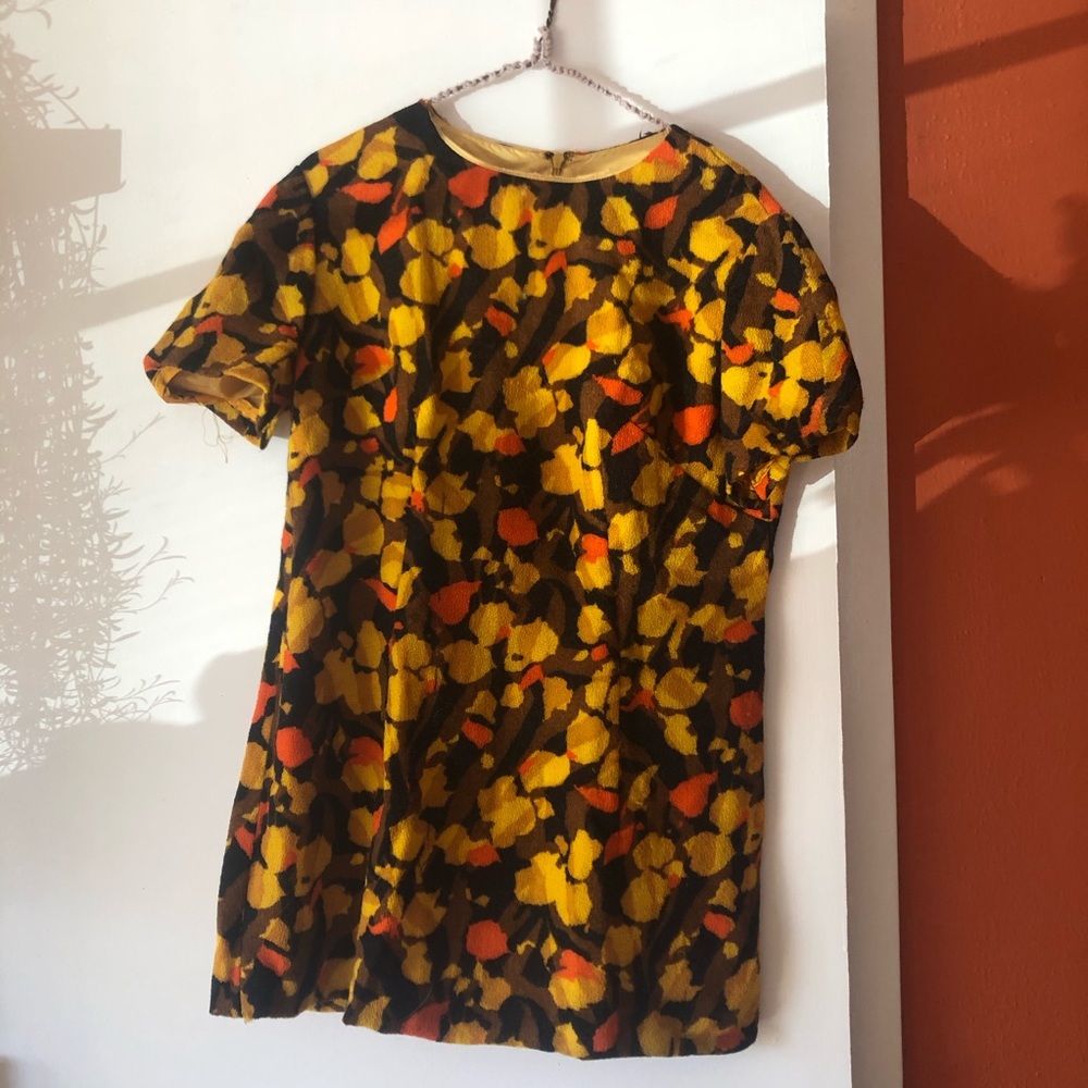 1960s Orange, Brown, and Yellow Mini Dress